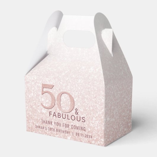 50 en Fabulous Birthday Roos Gold Glitter Bedankdoosjes (Voorkant Zijde)