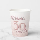 50 en Fabulous Birthday Roos Gold Glitter Papieren Bekers (Achterkant)