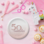 50 en Fabulous Birthday Roos Gold Glitter Papieren Bordje (Feest)