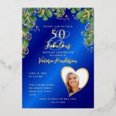 50 en Fabulous Birthday Royal Blue & Gold Folie Uitnodiging (Voorkant)