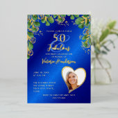 50 en Fabulous Birthday Royal Blue & Gold Folie Uitnodiging (Staand Voorkant)