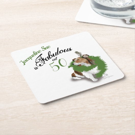 50 en Fabulous Birthday Sheltie Dog Green Kartonnen Onderzetters (Schuin)