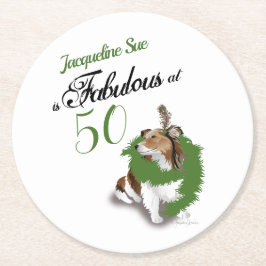 50 en Fabulous Birthday Sheltie Dog Green Ronde Kartonnen Onderzetter