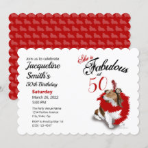 50 en Fabulous Birthday Sheltie Dog Red Invitatio