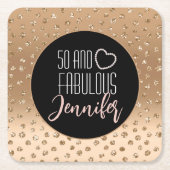 50 en Fabulous Birthday Sparkle Gold Black Blush Kartonnen Onderzetters (Voorkant)