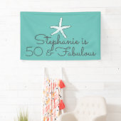 50 en Fabulous Birthday Starfish Beach Blauwgroen  Spandoek (Insitu)