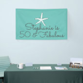 50 en Fabulous Birthday Starfish Beach Blauwgroen  Spandoek (Beurs)