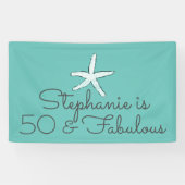 50 en Fabulous Birthday Starfish Beach Blauwgroen Spandoek (Horizontaal)