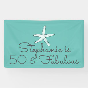 50 en Fabulous Birthday Starfish Beach Blauwgroen Spandoek