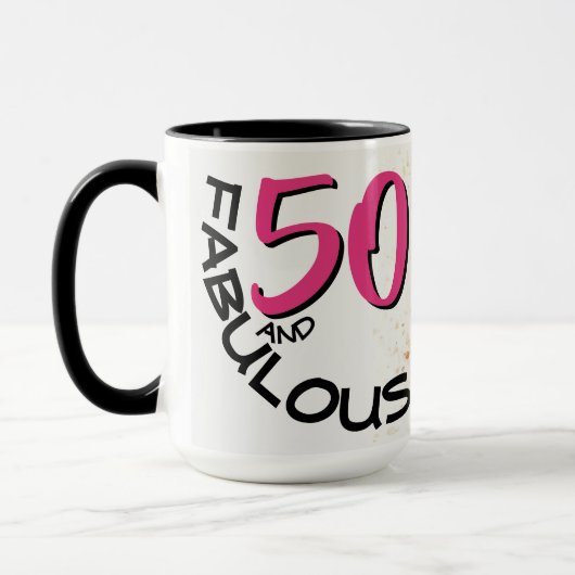 50 en Fabulous Birthday Text  Bicycle Art Mok (Links)