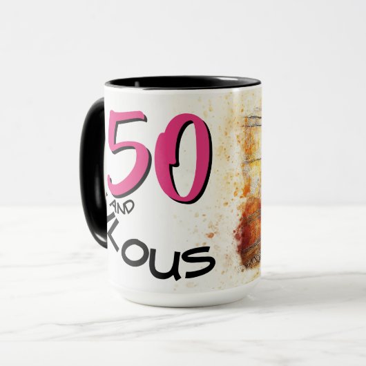 50 en Fabulous Birthday Text  Bicycle Art Mok (Voorkant links)