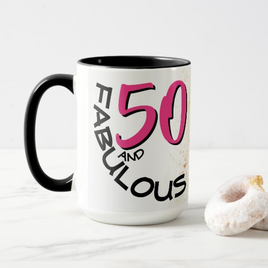 50 en Fabulous Birthday Text  Bicycle Art Mok (Met donut)