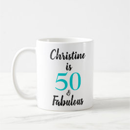 50 en Fabulous Birthday Turquoise Black White Koffiemok