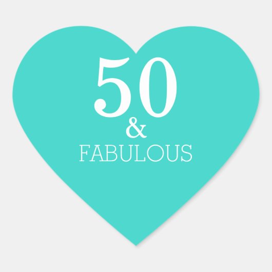 50 en Fabulous Birthday White Turquoise Blue Hart Sticker (Voorkant)