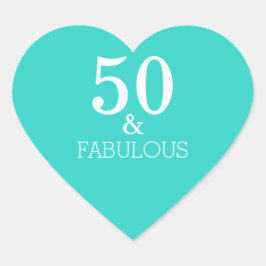 50 en Fabulous Birthday White Turquoise Blue Hart Sticker