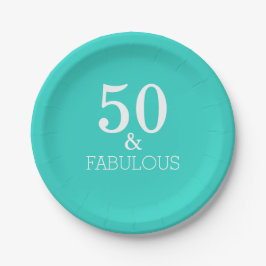 50 en Fabulous Birthday White Turquoise Blue Papieren Bordje