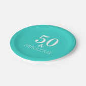 50 en Fabulous Birthday White Turquoise Blue Papieren Bordje (Gekanteld)