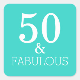 50 en Fabulous Birthday White Turquoise Blue Vierkante Sticker