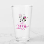 50 en Fabulous Birthday with Pink Flower Accent Glas (Achterkant)