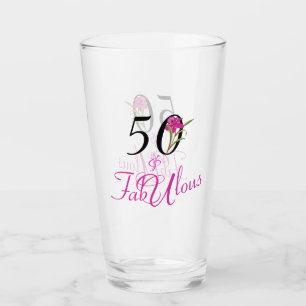 50 en Fabulous Birthday with Pink Flower Accent Glas