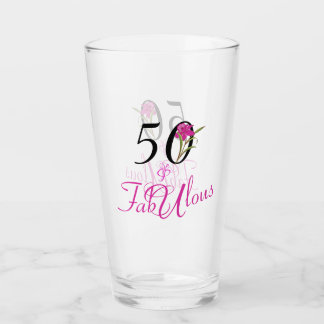 50 en Fabulous Birthday with Pink Flower Accent Glas