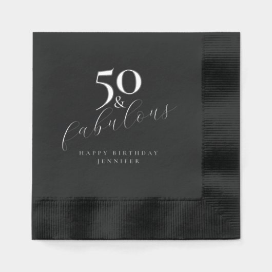 50 en Fabulous Black 50ste verjaardagsfeestje Folie Servetten (Voorkant)