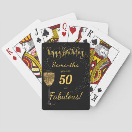 50 en Fabulous Black and Gold Birthday Sjabloon Pokerkaarten