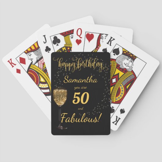 50 en Fabulous Black and Gold Birthday Sjabloon Pokerkaarten (Achterkant)