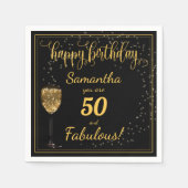 50 en Fabulous Black and Gold Birthday Sjabloon Servet (Voorkant)