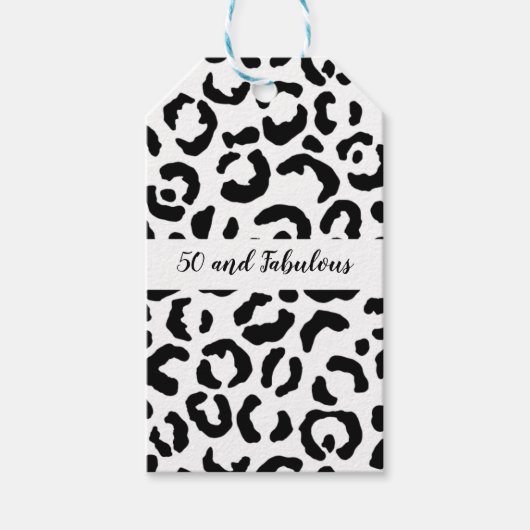 50 en Fabulous Black and White Cheetah Print Cadeaulabel (Voorkant)