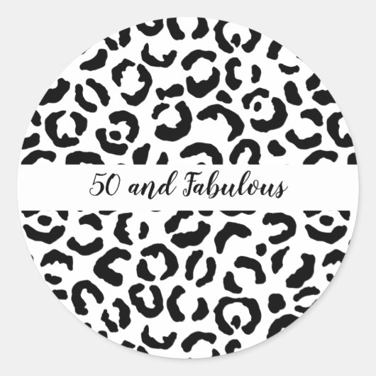 50 en Fabulous Black and White Cheetah Print Ronde Sticker (Voorkant)
