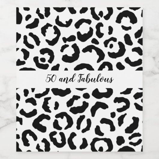 50 en Fabulous Black and White Cheetah Print Wijn Etiket (Enkel label)