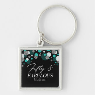 50 en Fabulous Black, Blauwgroen, zilver Sleutelhanger