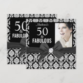 50 en Fabulous black damask foto | 50e verjaardag Kaart (Voorkant / Achterkant)