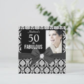 50 en Fabulous black damask foto | 50e verjaardag Kaart (Staand voorkant)