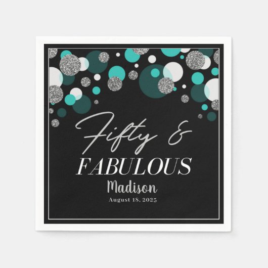 50 en Fabulous Black en Blauwgroen Napkins Servet (Voorkant)