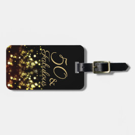 50 en Fabulous Black en Gold Birthday Bagagelabel