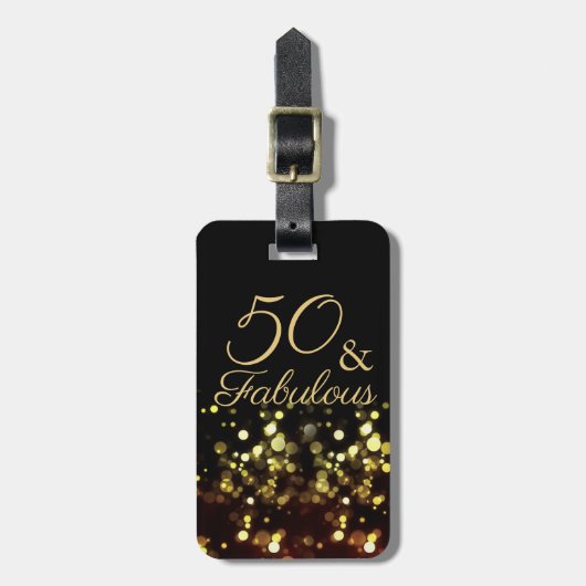50 en Fabulous Black en Gold Birthday Bagagelabel (Voorkant verticaal)