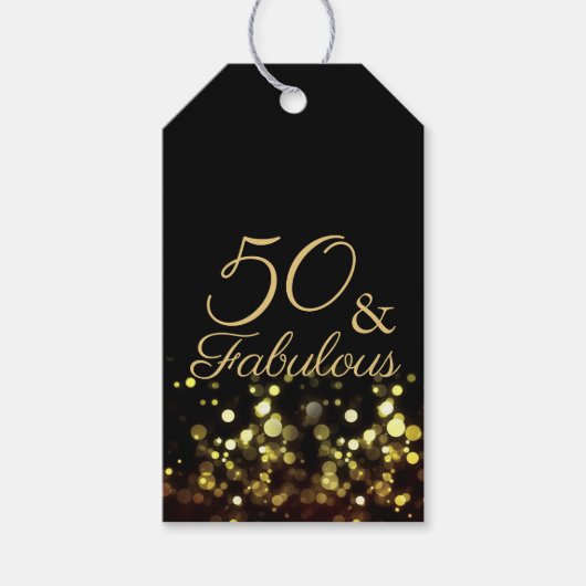 50 en Fabulous Black en Gold Birthday Cadeaulabel (Voorkant)