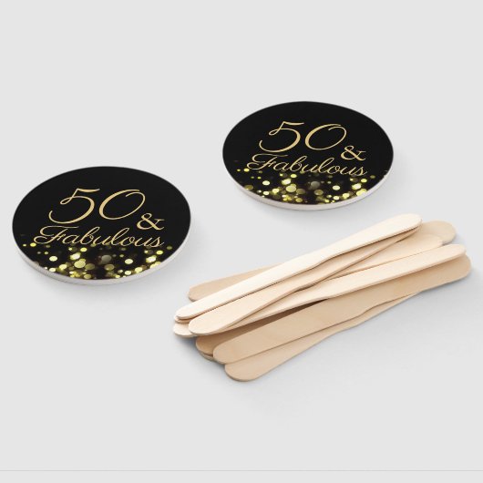50 en Fabulous Black en Gold Birthday Handwaaier (Niet-gemonteerd)