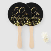 50 en Fabulous Black en Gold Birthday Handwaaier (Voorkant en achterkant)