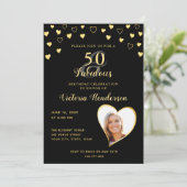 50 en Fabulous Black en Gold Birthday Kaart (Staand voorkant)
