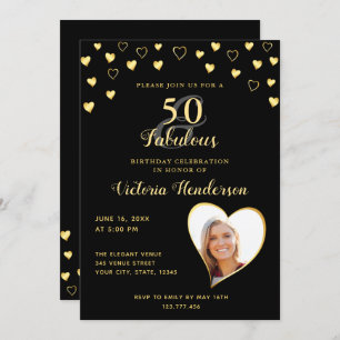 50 en Fabulous Black en Gold Birthday Kaart