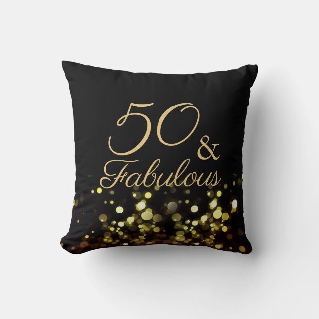 50 en Fabulous Black en Gold Birthday Kussen (Voorkant)