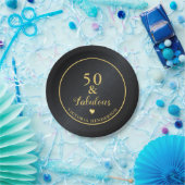 50 en Fabulous Black en Gold Birthday Papieren Bordje (Feest)