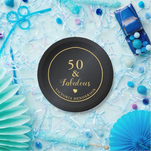 50 en Fabulous Black en Gold Birthday Papieren Bordje (Feest)