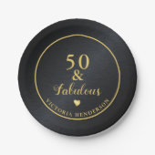 50 en Fabulous Black en Gold Birthday Papieren Bordje (Voorkant)