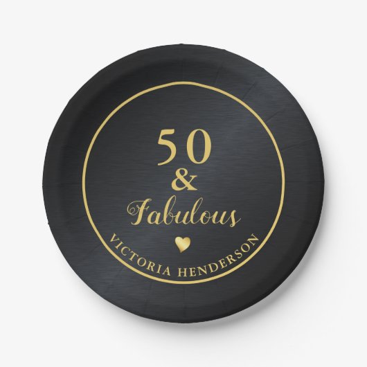 50 en Fabulous Black en Gold Birthday Papieren Bordje (Voorkant)