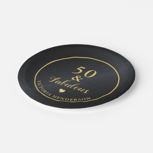 50 en Fabulous Black en Gold Birthday Papieren Bordje (Gekanteld)