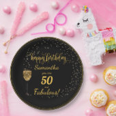50 en Fabulous Black en Gold Birthday Papieren Bordje (Feest)